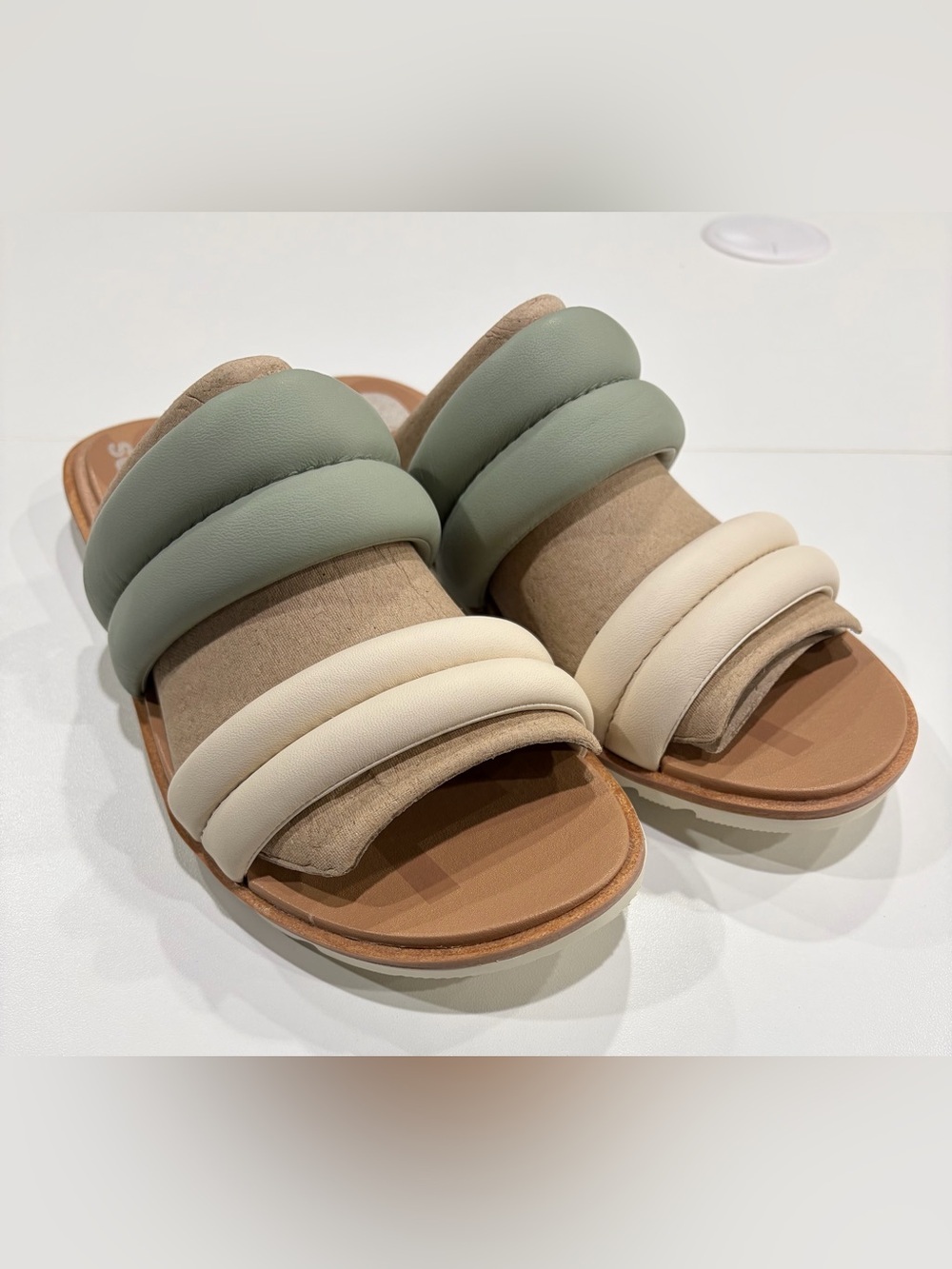Sorel Women's Size 9 Ella II Puff Slides Green White NWT Flip Flops